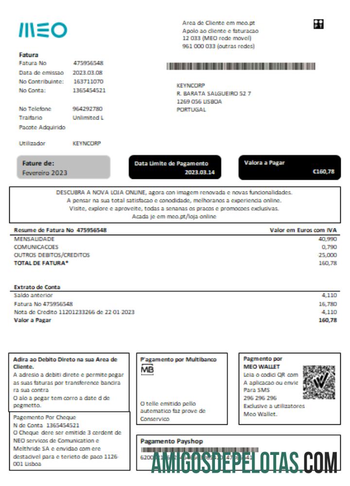 Lei Comercial de Utilidades MEO, SCR modelo